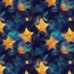 Yellow Gold Navy Blue Sky Stars