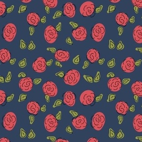 Deep Coral Rose on Navy