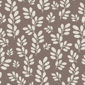 Funky Leaves in pearly white on a beige background ( large scale ).