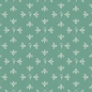 Chalk Art Damask Bees and Floral on Bright Blue Green- A Buggy Day