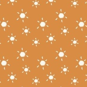 Tossed- Playful Chalk Textured Suns on Bright Marigold Orange- A Buggy Day