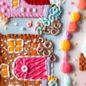 Embroidered Gingerbread Houses - Rotated (Large Scale)