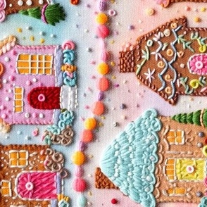 Embroidered Gingerbread Houses - Rotated (Medium Scale)