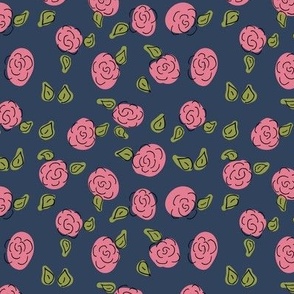 Dusty Pink Rose on Deep Navy