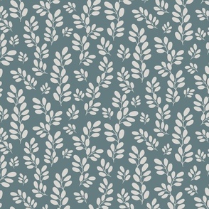 Funky Leaves in white on a pastel blue background ( medium scale ).