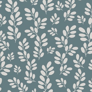 Funky Leaves in white on pastel blue background ( large scale ).