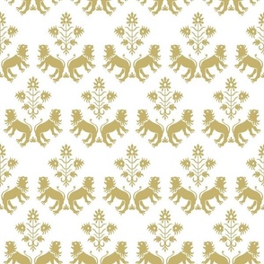Lion tapestry gold on white