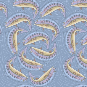 Rainbow trout frenzy seamless repeat