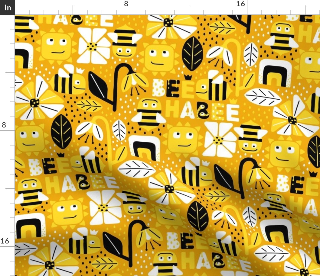 (m) "Bee Ha-bee" wall hanging for good vibes! happy, bold, yellow, black and white