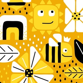 (L) "Bee Ha-bee" wall hanging for good vibes! happy, bold, yellow, black and white