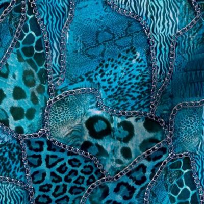 Fashionable Safari Wildlife Animal Print Pattern Blue And Turquoise Smaller Scale