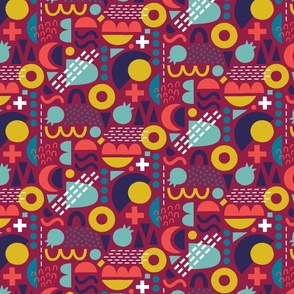 Colorful Abstract Shapes and Dots burgundy (small)