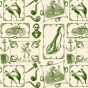 MAN CAVE SMALL - LIBRARY TOILE COLLECTION (GREEN)