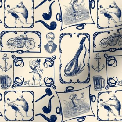 MAN CAVE SMALL - LIBRARY TOILE COLLECTION (NAVY)