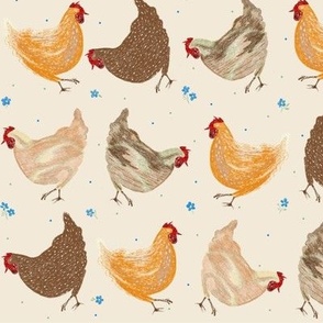 Cottagecore chickens and flowers pattern design