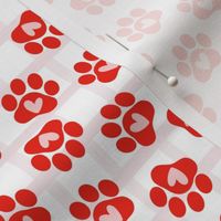 Valentine dog paws, hearts,  red, pink, white medium 6x6