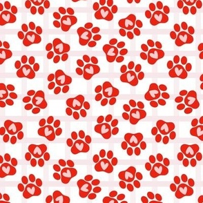 Valentine dog paws, hearts,  red, pink, white medium 6x6