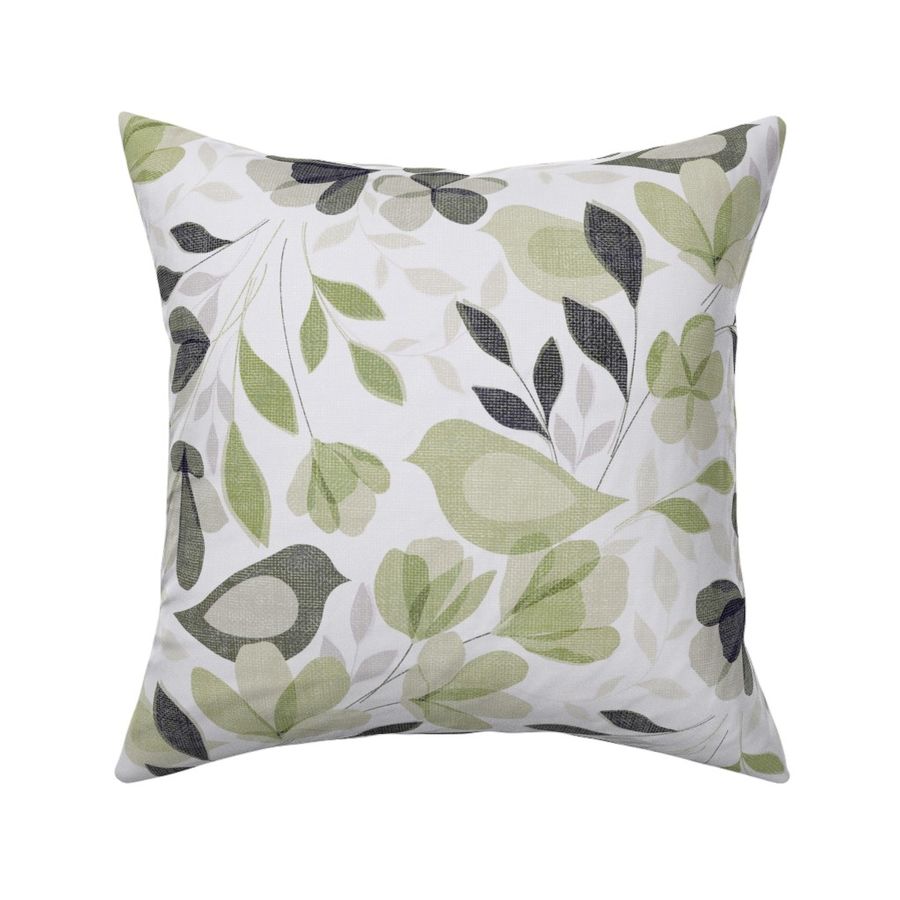 Abstract Bird Floral - olive green 