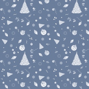 Christmas Holidays White Decoration Decals on Linen in Delft Blue