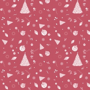 Christmas Holidays White Decoration Decals on Linen in Red