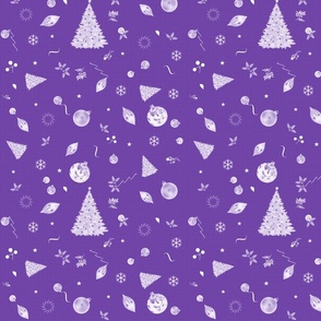 Christmas Holidays White Decoration Decals on Linen in Violet