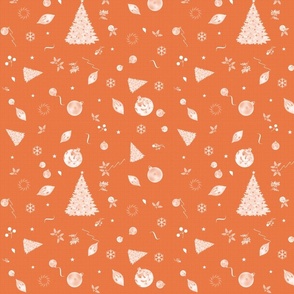 Christmas Holidays White Decoration Decals on Linen in Orange