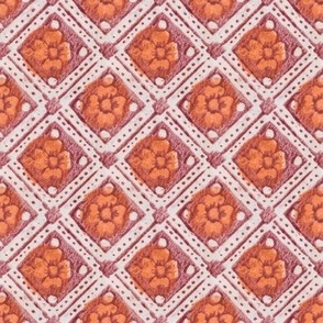 lattice of rosettes in maroon and orange 