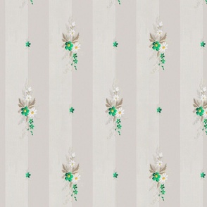 alternating green and white floral sprigs with pinstripes 