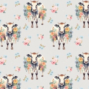 Cowflower Dreams – on Greige Linen Wallpaper 