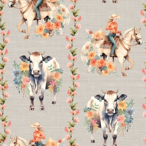 Gallop and Gather Gala – on Agreeable Gray- Linen-Grasscloth Wallpaper 