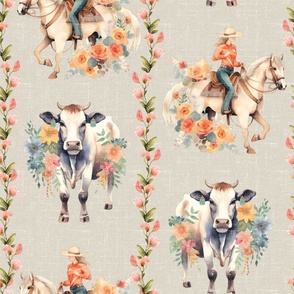 Gallop and Gather Gala – on Tan Linen Wallpaper 