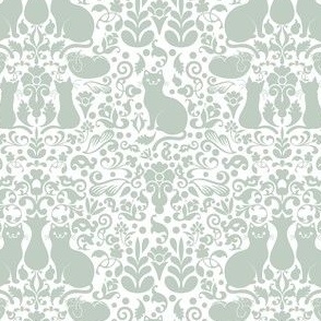 Black Cat Damask - White + Duck Egg Blue Green - SMALL