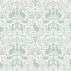 Black Cat Damask - White + Duck Egg Blue Green - TINY