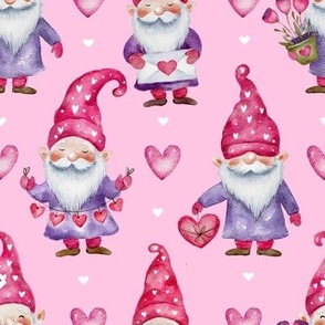 Cute watercolor gnome Valentine’s day love art 