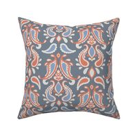 Modern Medallion Decorative Indian Paisley - Rusty Red, Grey and Blue