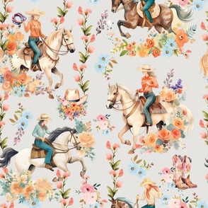 Prairie Posies & Ponies – on Gray Wallpaper – New for 2023