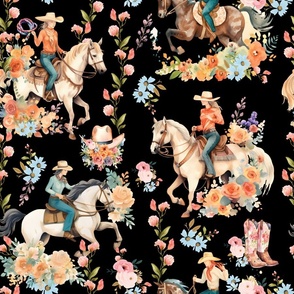 Prairie Posies & Ponies – on Black Wallpaper – New for 2023