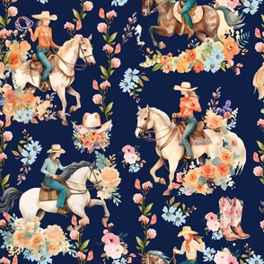 Prairie Posies & Ponies – on Nite Blue Wallpaper – New for 2023