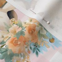 Prairie Posies & Ponies – on Pink/White Gingham Wallpaper