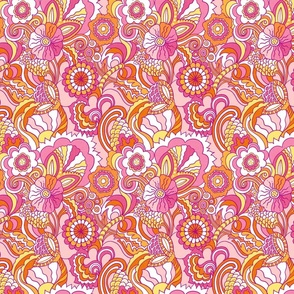 Retro Groovy Flower Power in Pink, Orange, Yellow - 7x9.33 repeat size  