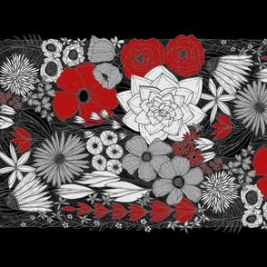 Intangible Floral Tea Towel & Wall Hanging (Red, Black, Silver, White)