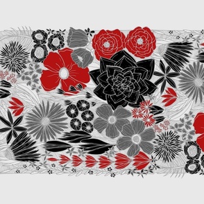 Intangible Floral Tea Towel & Wall Hanging (Red, Black, Silver, White)