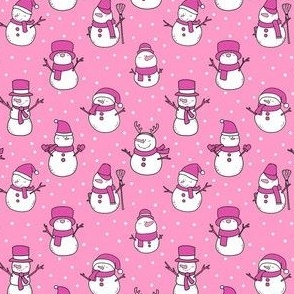 Small Scale Snowmen Joyful Christmas Doodles Pink