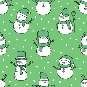 Large Scale Snowmen Joyful Christmas Doodles Green