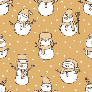Large Scale Snowmen Joyful Christmas Doodles Gold