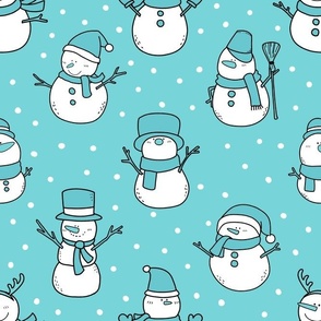 Large Scale Snowmen Joyful Christmas Doodles Blue