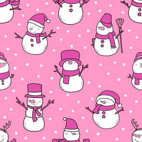 Large Scale Snowmen Joyful Christmas Doodles Pink