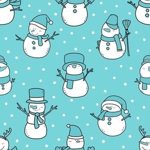 Medium Scale Snowmen Joyful Christmas Doodles Blue