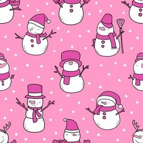 Medium Scale Snowmen Joyful Christmas Doodles Pink
