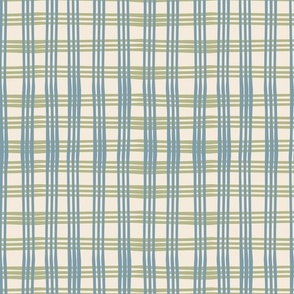 Hand-Drawn Stripes Plaid Grid - Special Request Colours: Light Blue Sage Green on White Cream - UnBlink Studio by Jackie Tahara